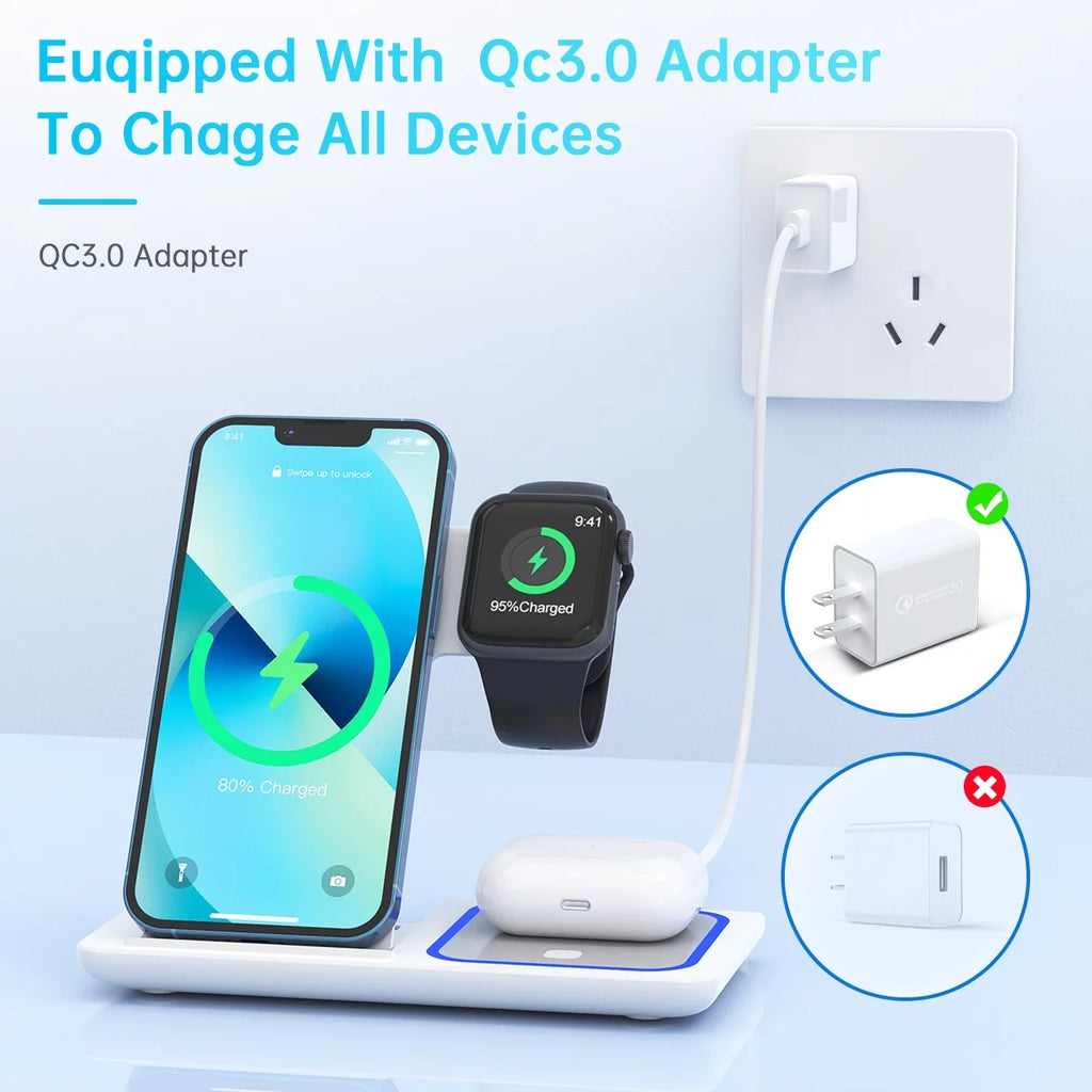 Estación De Carga Inalámbrica, Estación De Carga 3 En 1 De 18W, Base De Carga Rápida Para Iwatch Series 11/10/9/8/7/6/SE/5/4/3, Compatible Con Iphone 17/16 15 14 13 12 11 Pro Max/Samsung/ Airpod