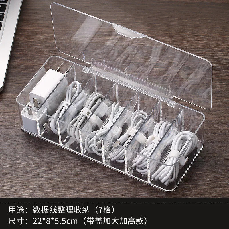 See-Through Charge Cable Organizer Box,Data Cable Management Box USB Cord Sorter, Small Desk Accessories Organizer and Storage