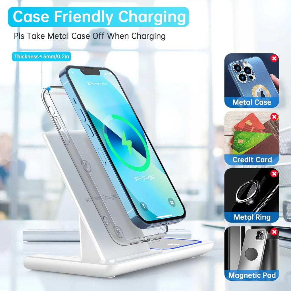 Estación De Carga Inalámbrica, Estación De Carga 3 En 1 De 18W, Base De Carga Rápida Para Iwatch Series 11/10/9/8/7/6/SE/5/4/3, Compatible Con Iphone 17/16 15 14 13 12 11 Pro Max/Samsung/ Airpod